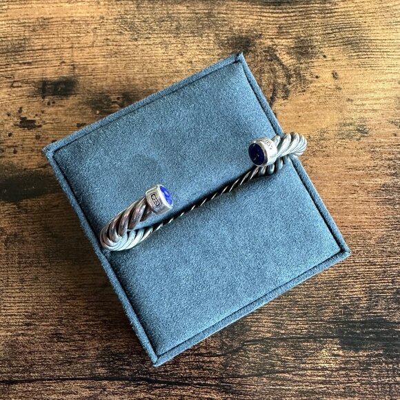 David Yurman Cable Cuff Bracelet w/ Sterling Silver & Lapis Lazuli - Medium - Picture 2 of 16